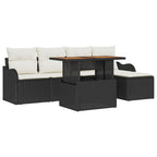 Gartensofa-set mit Kissen 6 pcs Schwarz und Creme Poly-Rattan