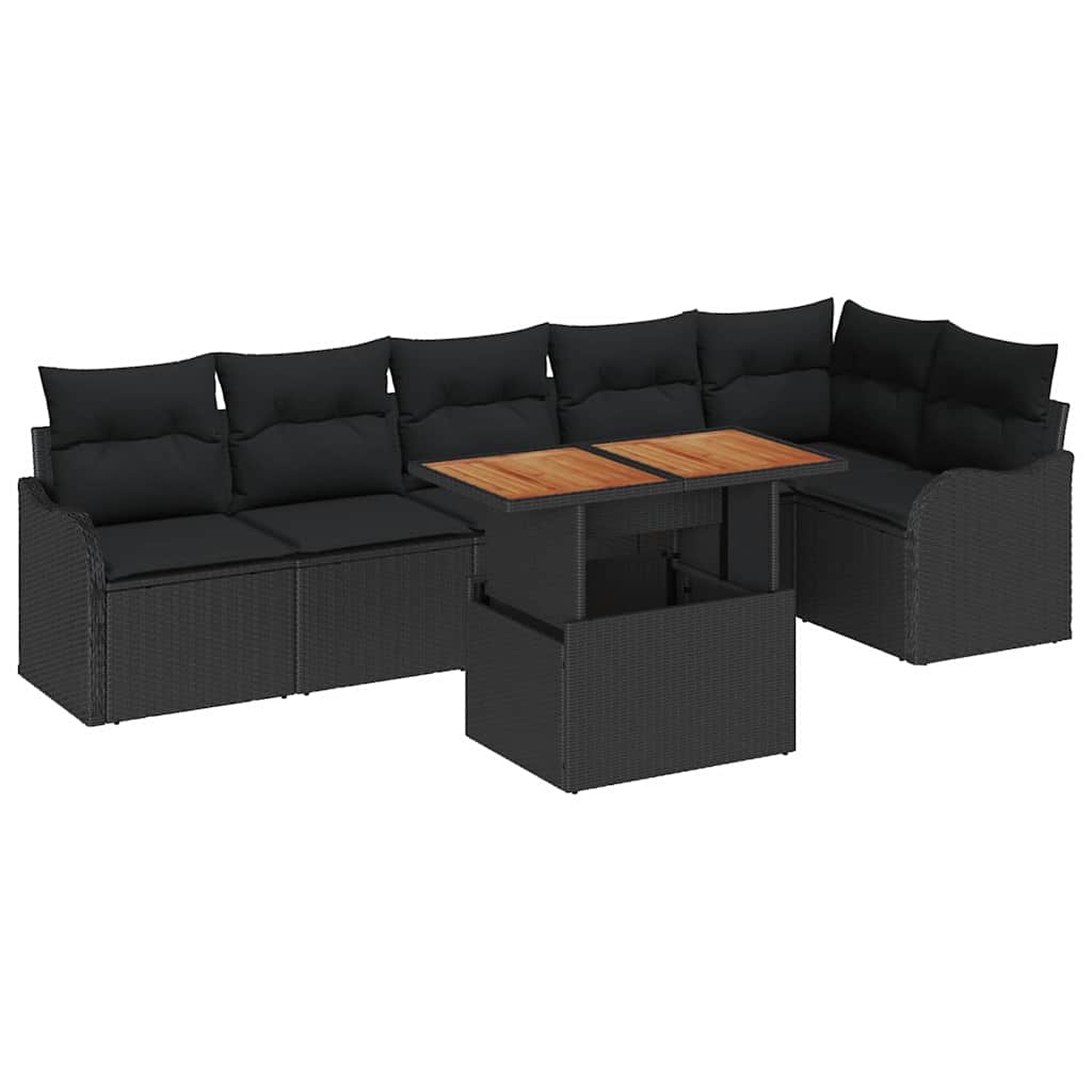Garten-Sofa-Set mit Kissen 7 pcs Schwarz