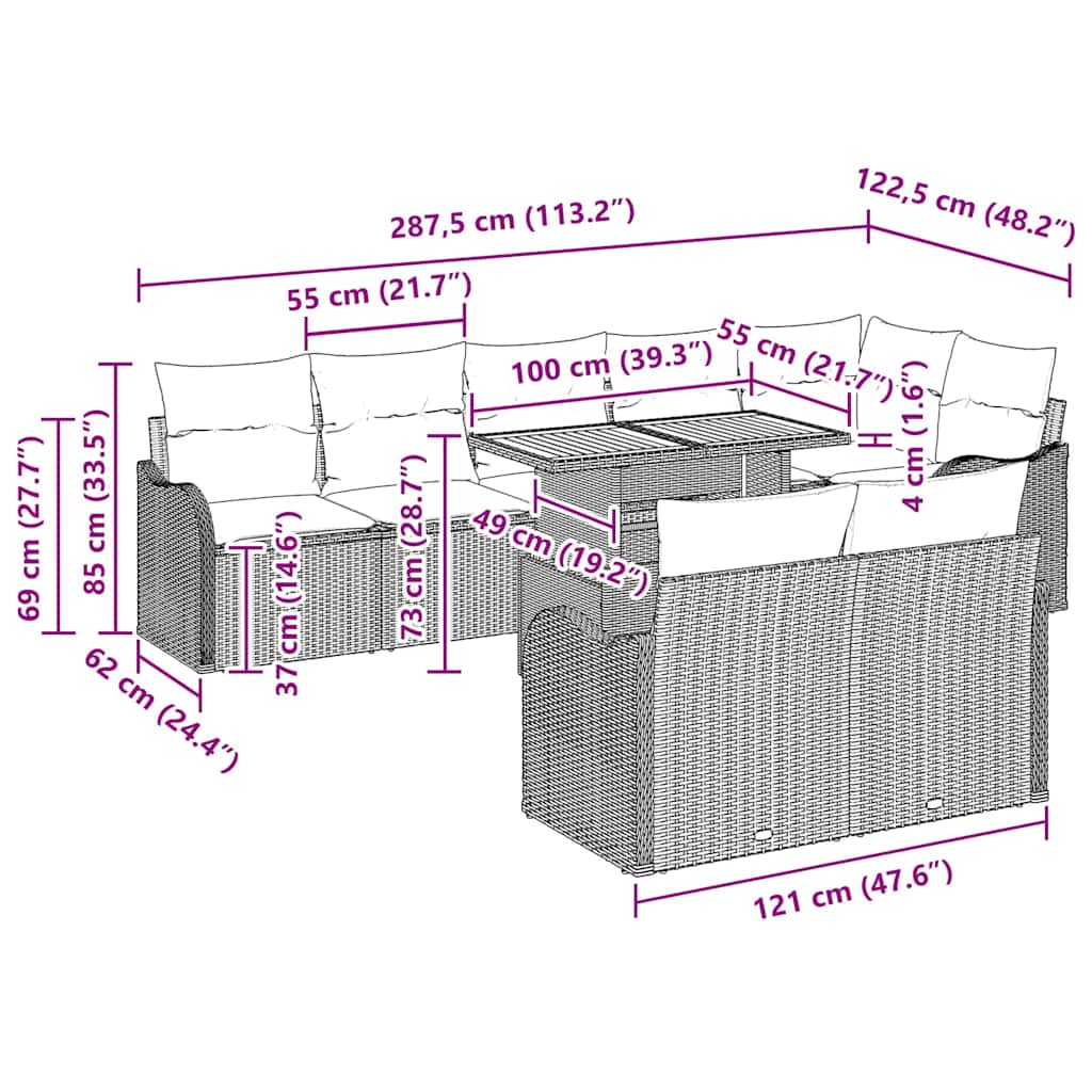 Garten-Sofa-Set mit Kissen 9 pcs Schwarz