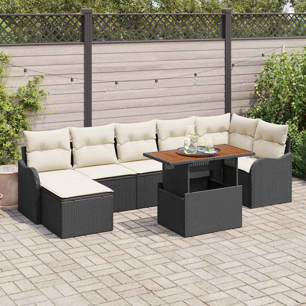 Garten-Sofa-Set mit Kissen mit Speicher 8 pcs Schwarz und Creme