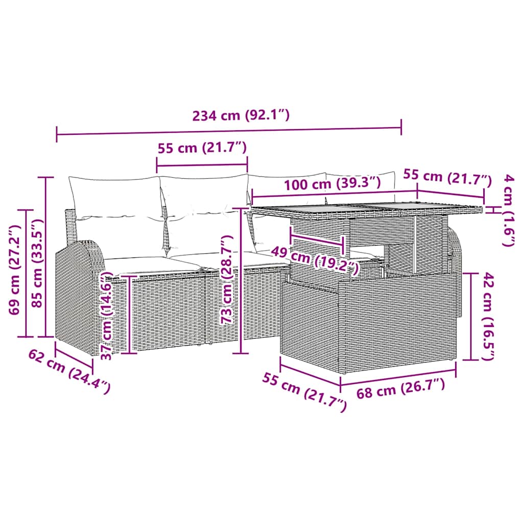 Garten-Sofa-Set mit Kissen 5 pcs Schwarz und Creme