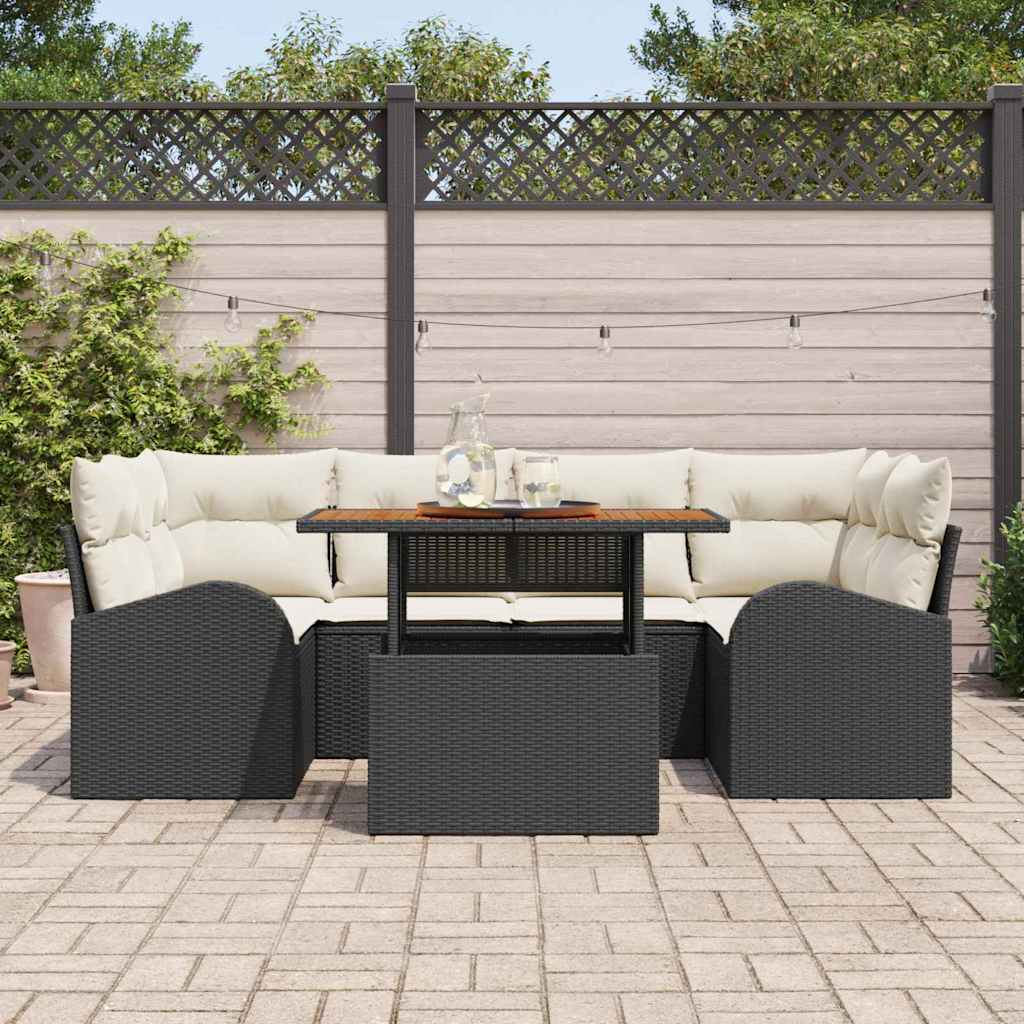 Garten-Sofa-Set mit Kissen 7 pcs Schwarz und Creme
