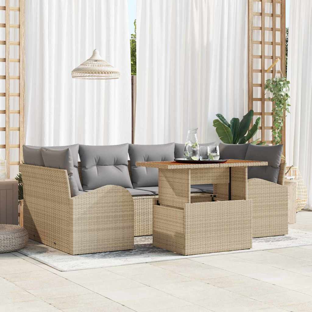 Garten-Sofa-Set mit Kissen 7 pcs Beige und Hellgrau