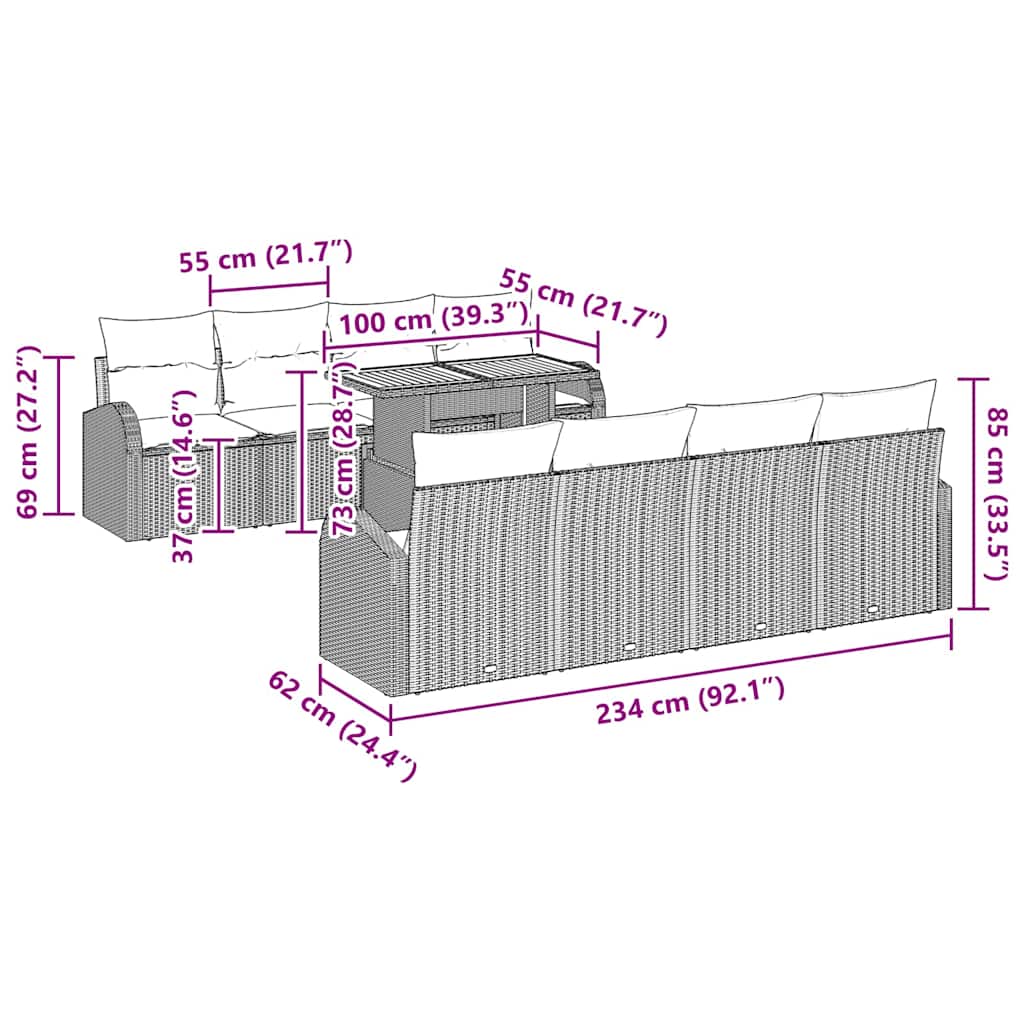 Garten-Sofa-Set mit Kissen 7 pcs Beige und Hellgrau