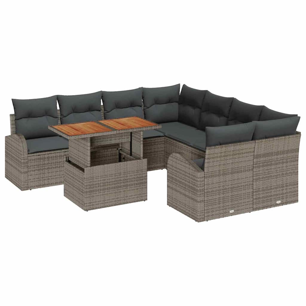 Garten-Sofa-Set mit Kissen 9 pcs Grau