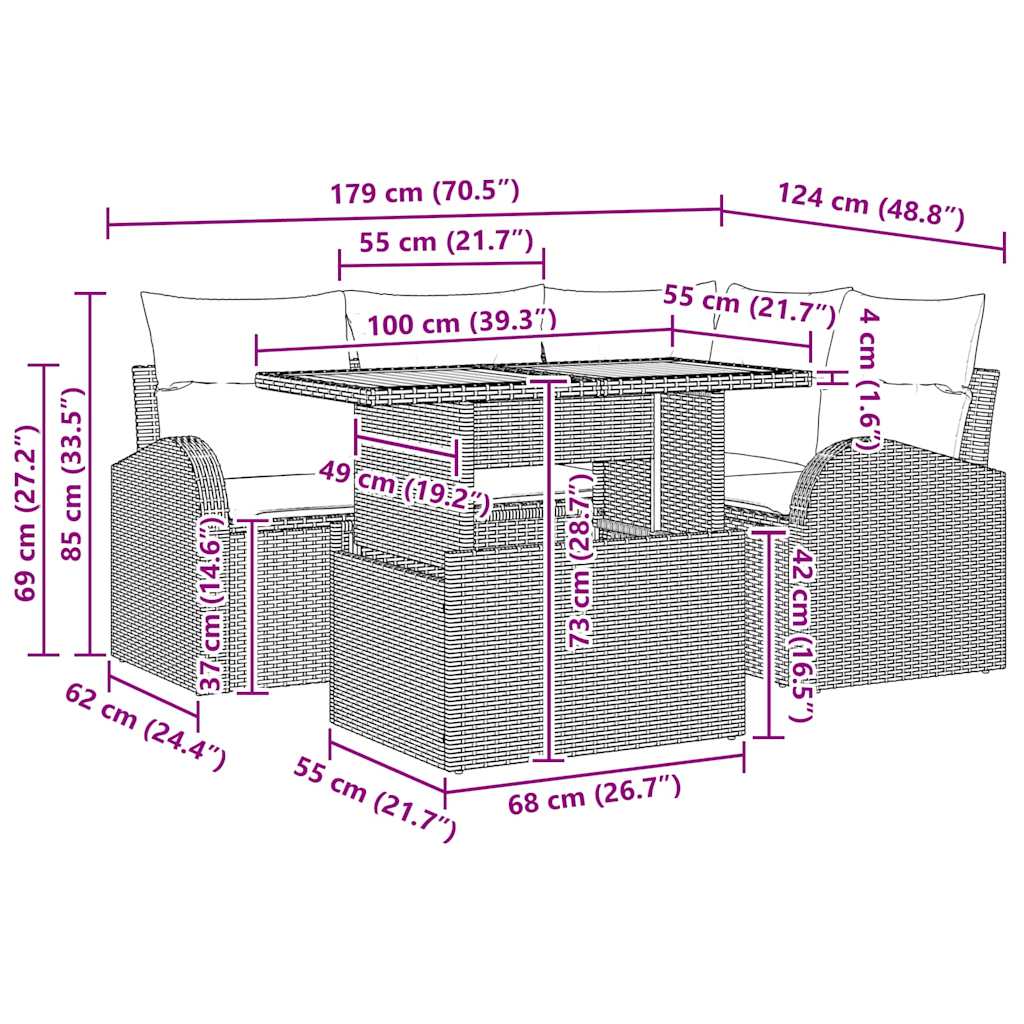 Garten-Sofa-Set mit Kissen 5 pcs Schwarz