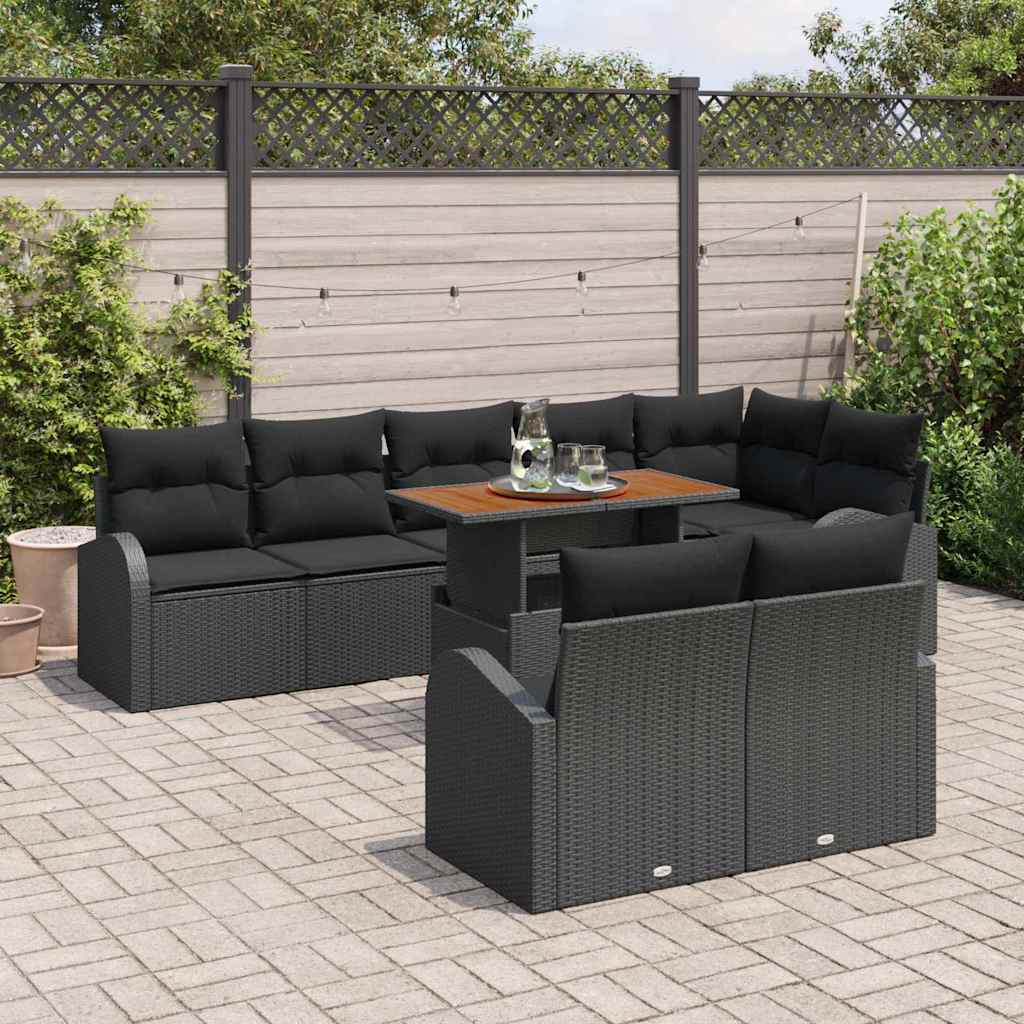 Garten-Sofa-Set mit Kissen 9 pcs Schwarz