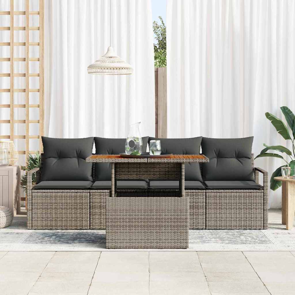 Garten-Sofa-Set mit Kissen 5 pcs Grau