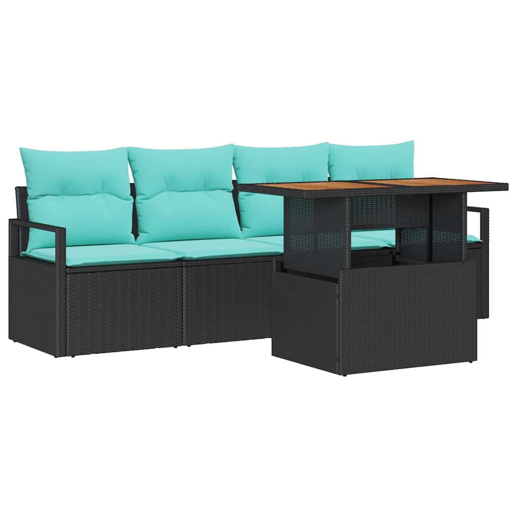 Garten-Sofa-Set mit Kissen 5 pcs Schwarz und blau