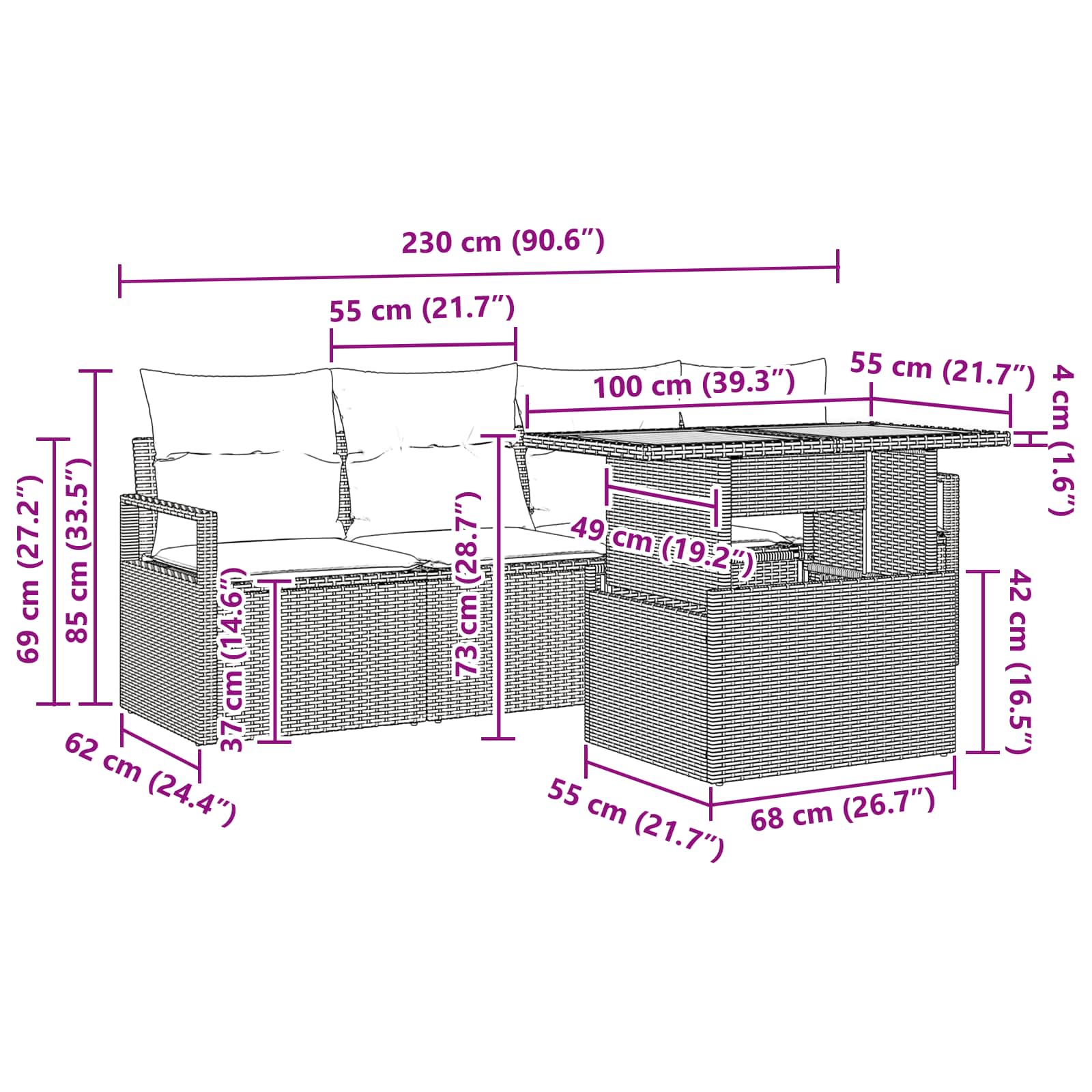 Garten-Sofa-Set mit Kissen 5 pcs Schwarz und blau