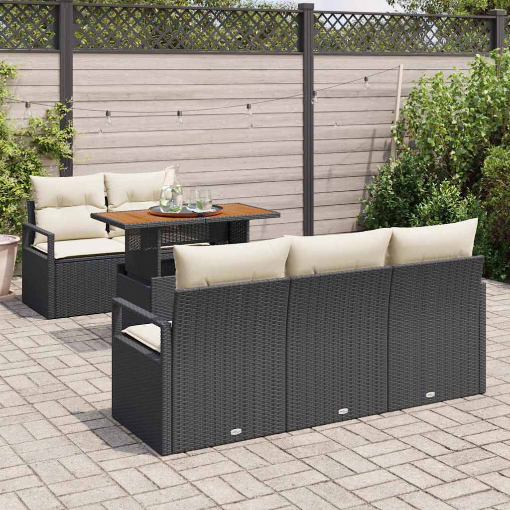 Garten-Sofa-Set mit Kissen 6 pcs Schwarz und Creme