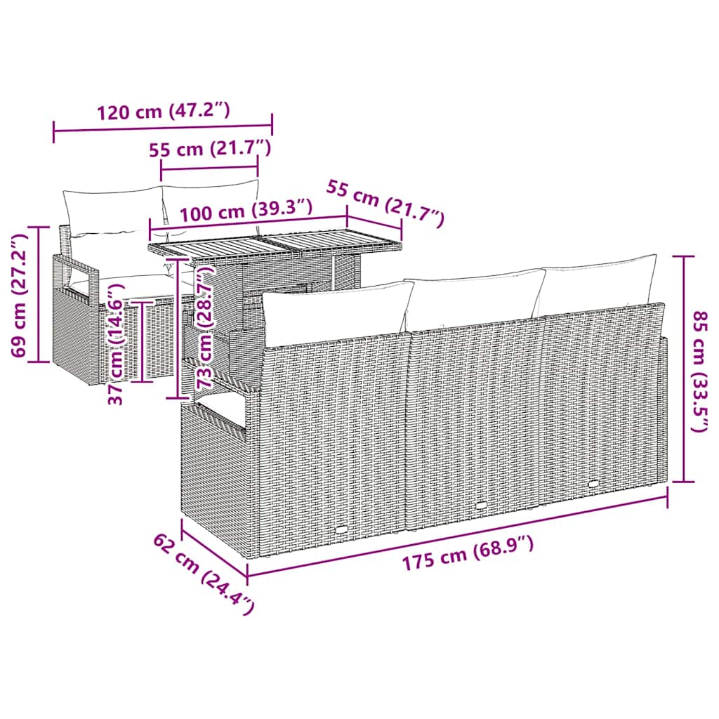 Garten-Sofa-Set mit Kissen 6 pcs Grau und Marineblau