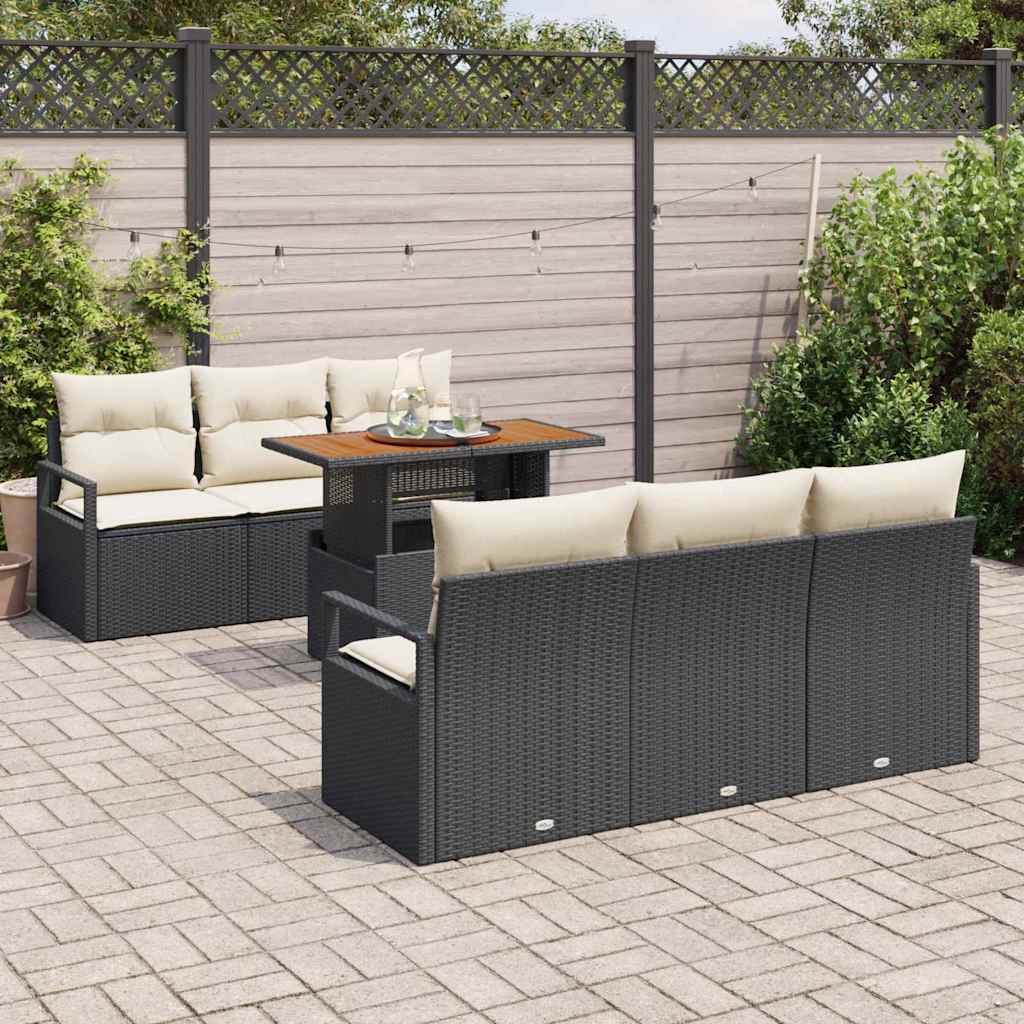 Garten-Sofa-Set mit Kissen 7 pcs Schwarz und Creme