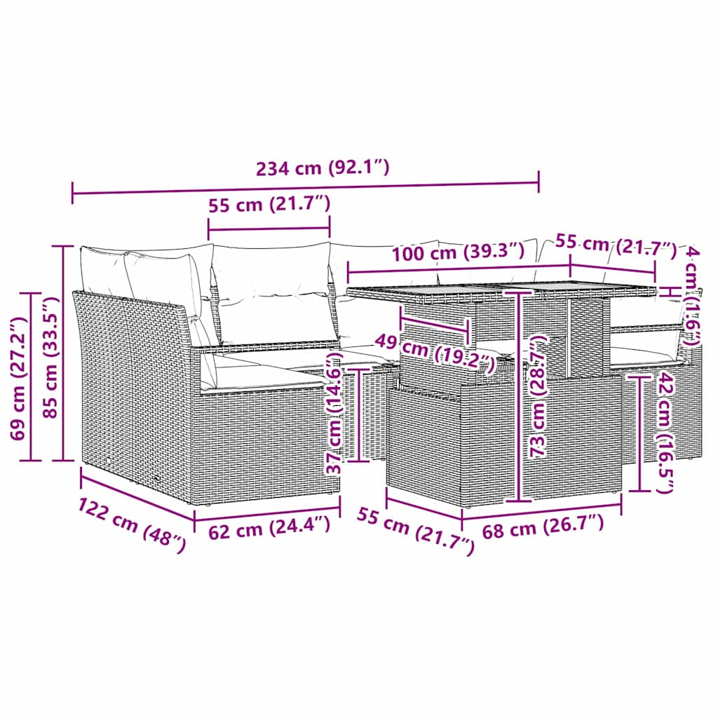 Garten-Sofa-Set mit Kissen 7 pcs Grau