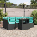 Garten-Sofa-Set mit Kissen 7 pcs Schwarz und blau