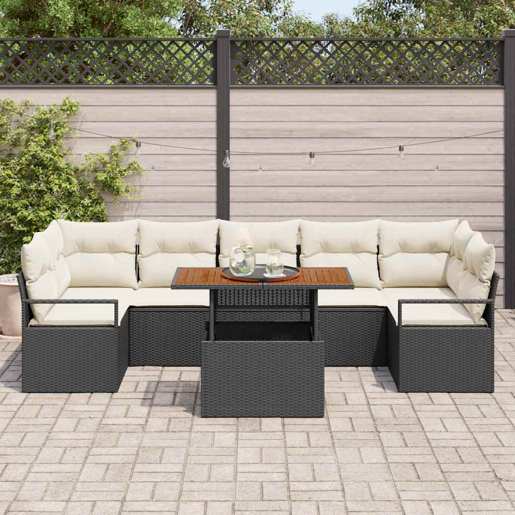 Garten-Sofa-Set mit Kissen 8 pcs Schwarz und Creme