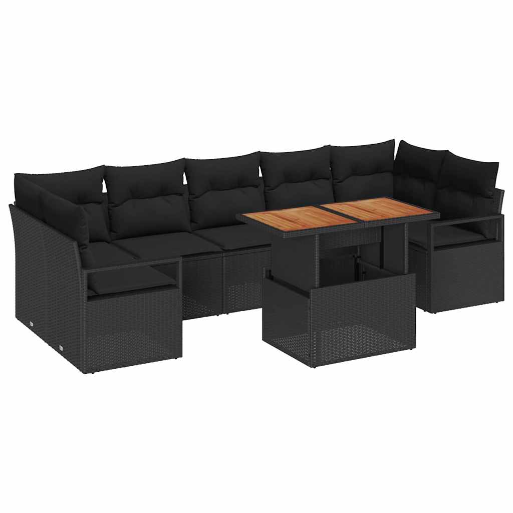 Garten-Sofa-Set mit Kissen 8 pcs Schwarz und Braun