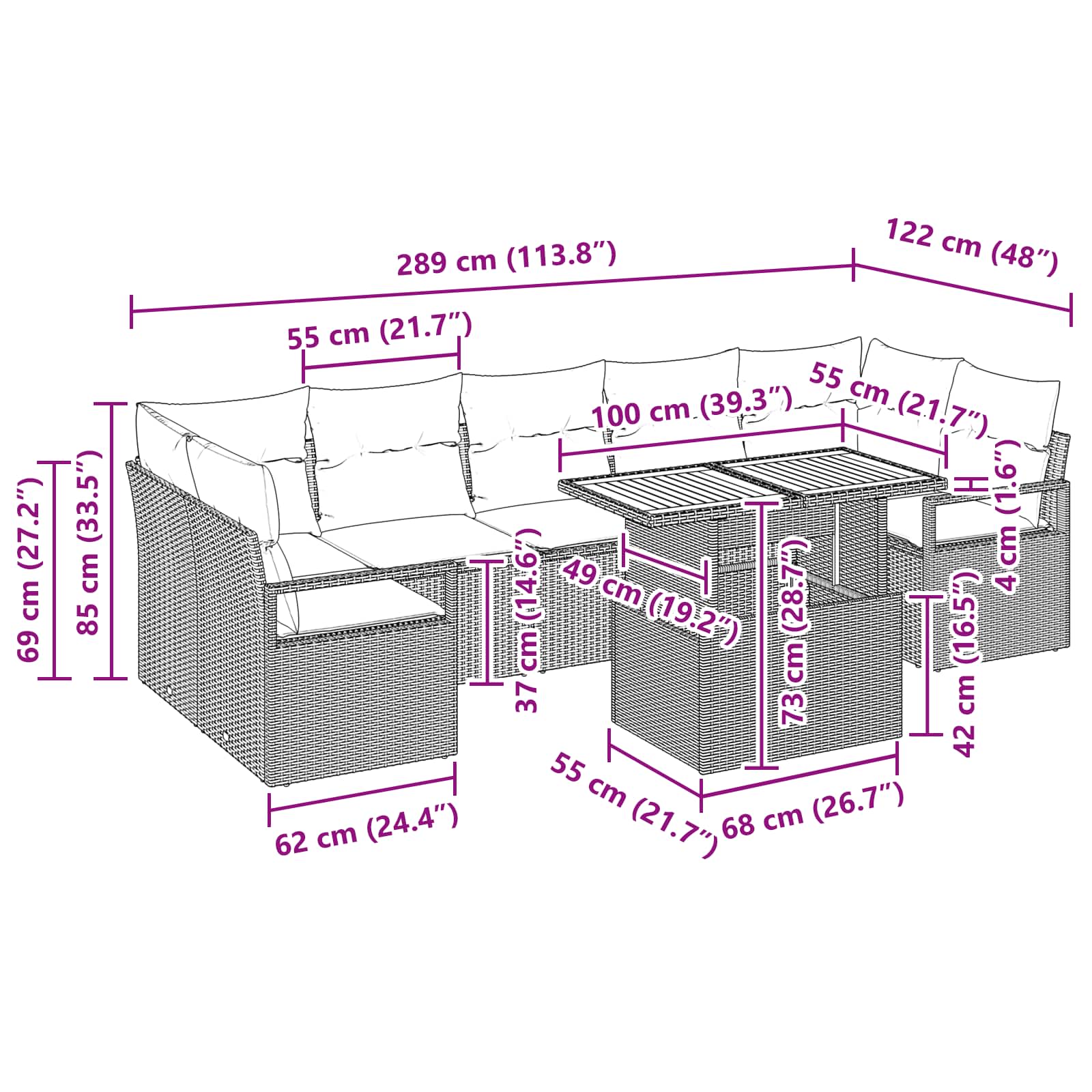 Garten-Sofa-Set mit Kissen 8 pcs Schwarz und Teal