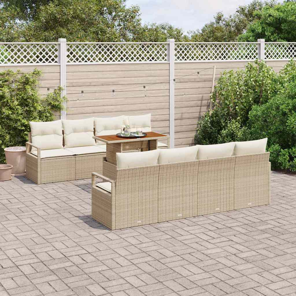 Garten-Sofa-Set mit Kissen mit Kissen 9 pcs Beige und Creme