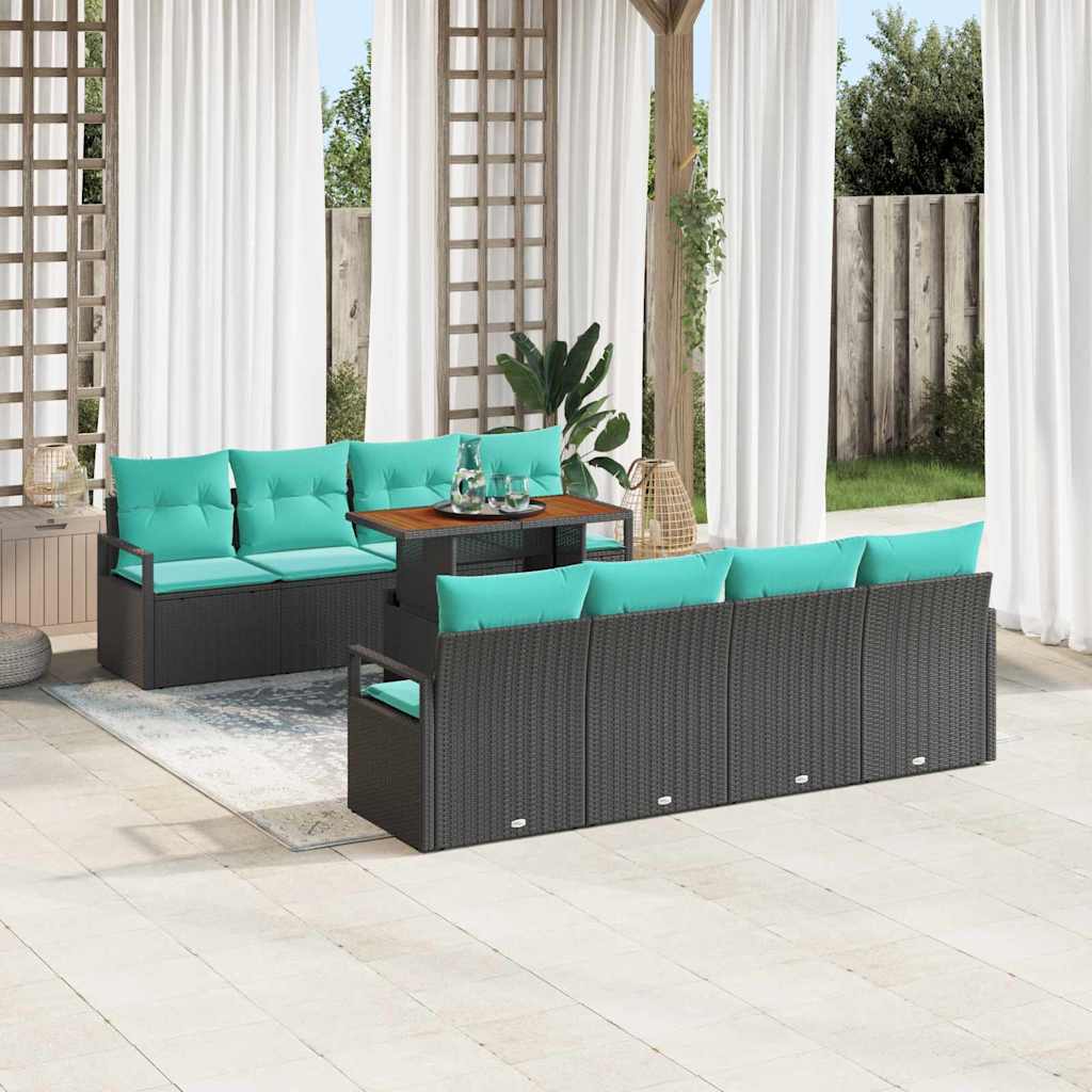Garten-Sofa-Set mit Kissen 9 pcs Schwarz und Teal