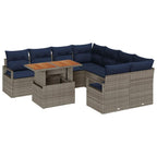 Garten Essgruppe mit Kissen 9 pcs Grau und Marineblau