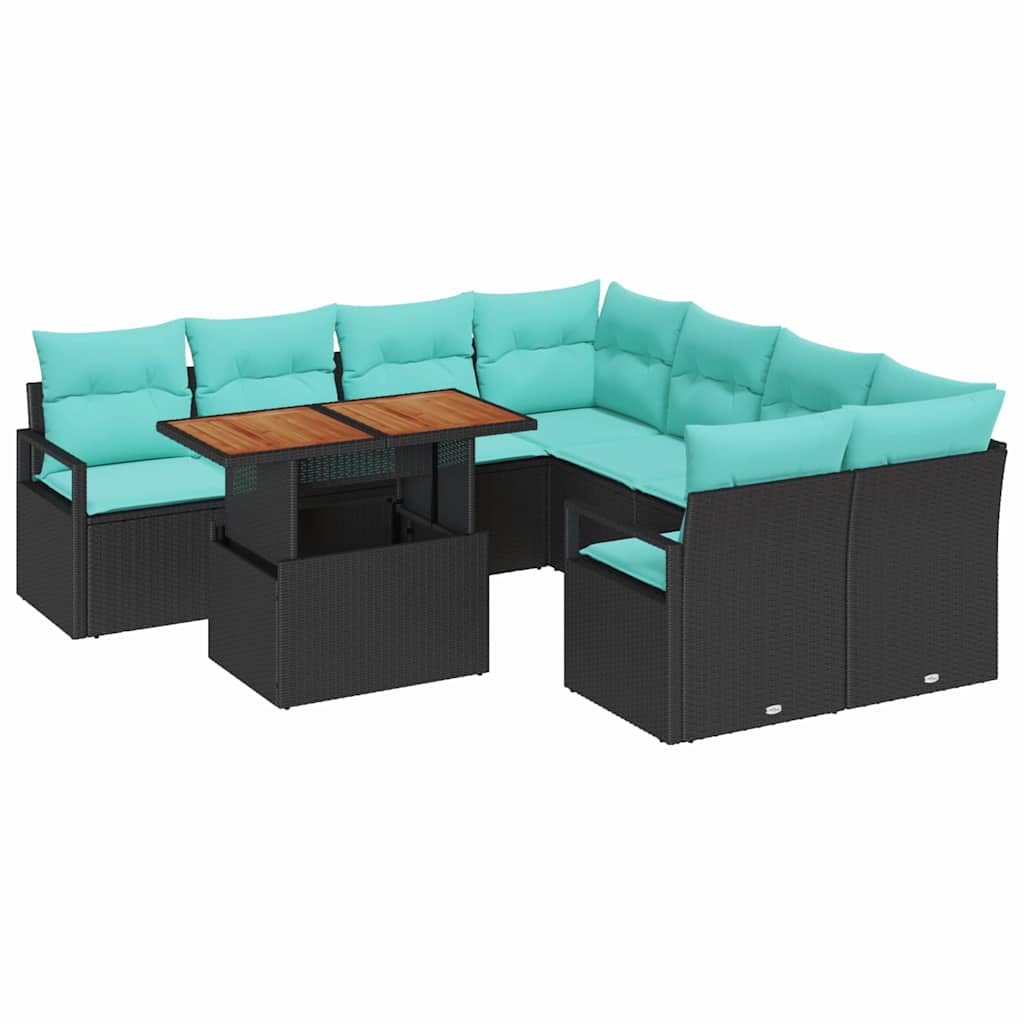 Garten Essgruppe mit Kissen 9 pcs Schwarz und Teal