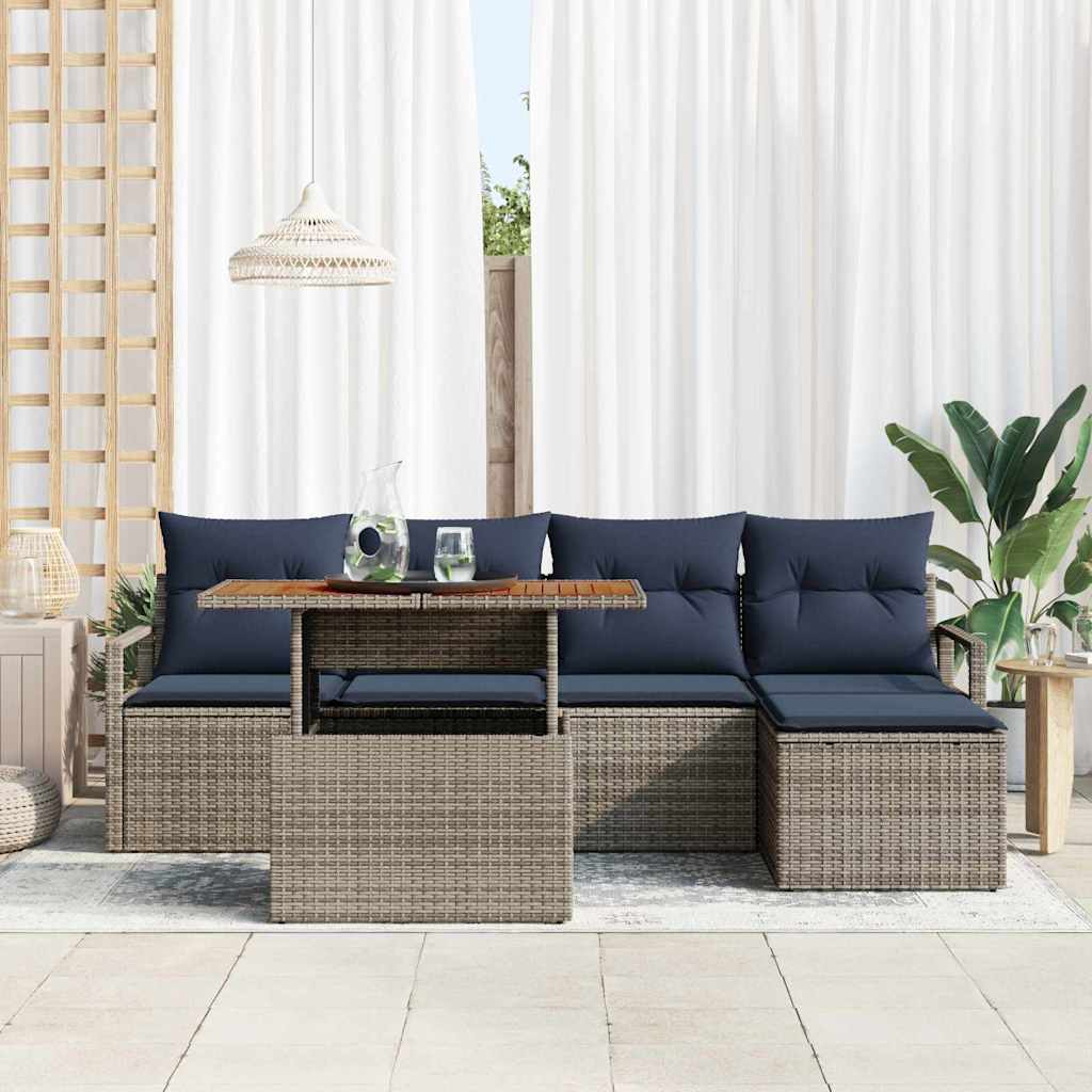 Garten Essgruppe mit Kissen 6 pcs Grau und Marineblau