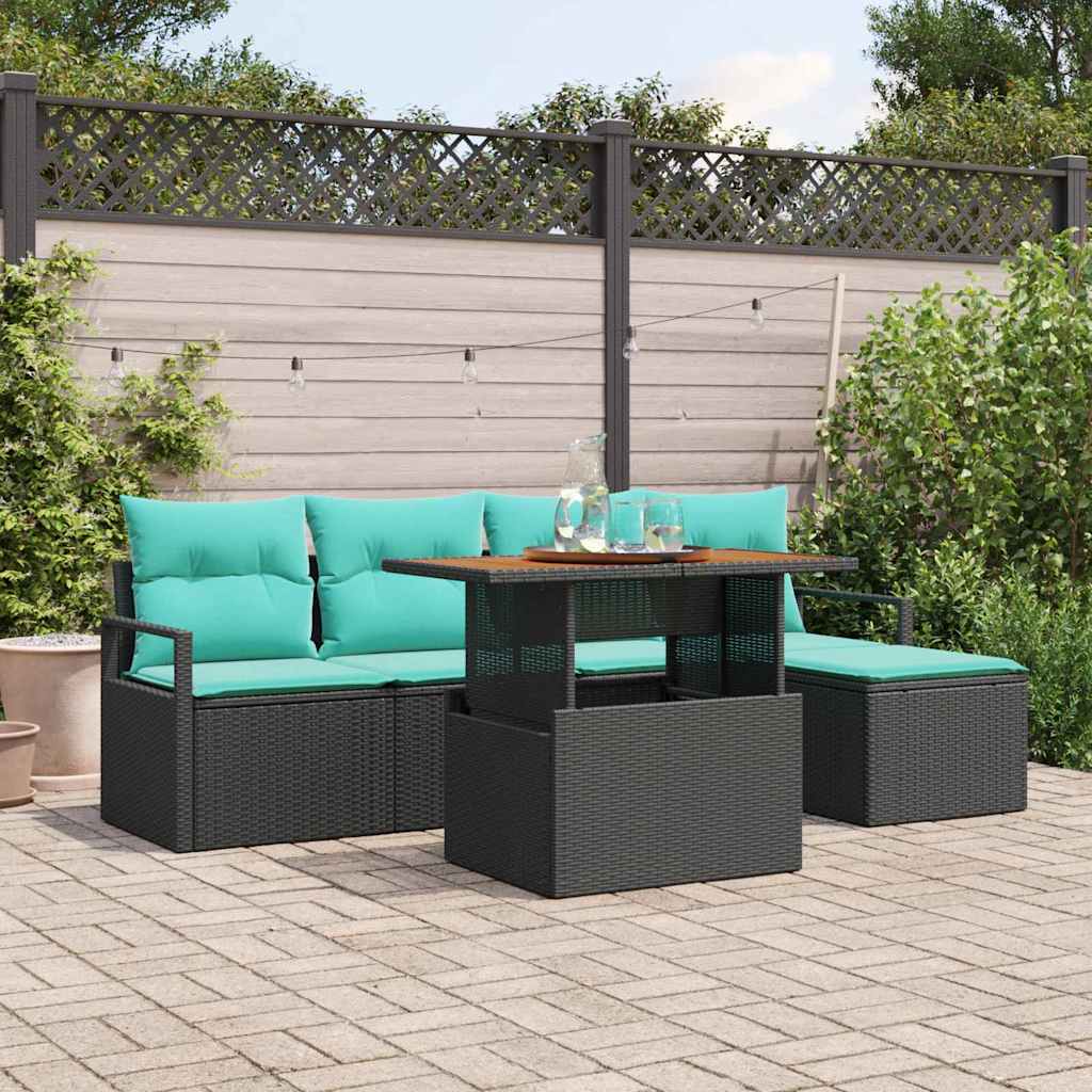 Garten Essgruppe mit Kissen 6 pcs Schwarz und Teal
