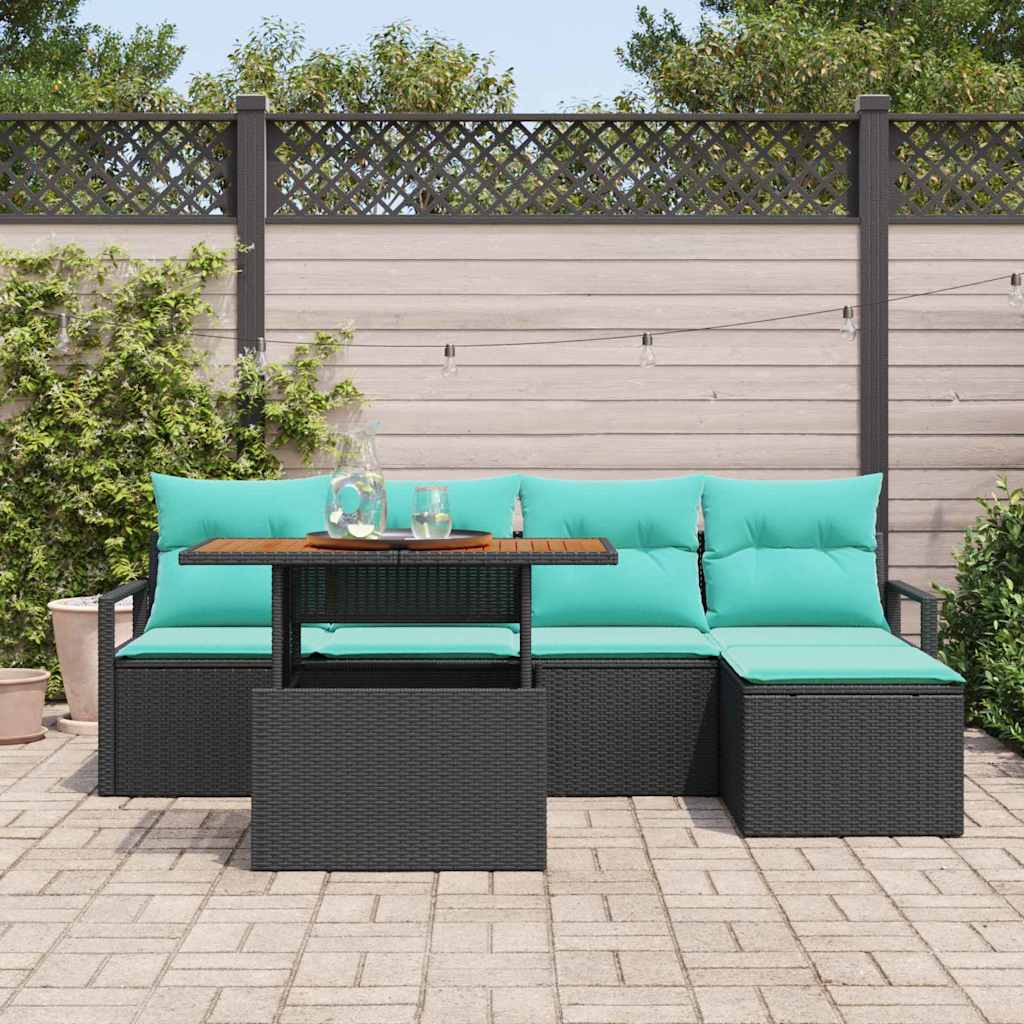 Garten Essgruppe mit Kissen 6 pcs Schwarz und Teal