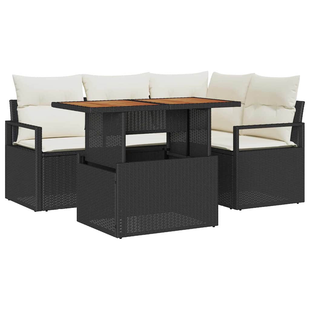 Garten Essgruppe mit Kissen 5 pcs Schwarz und Creme