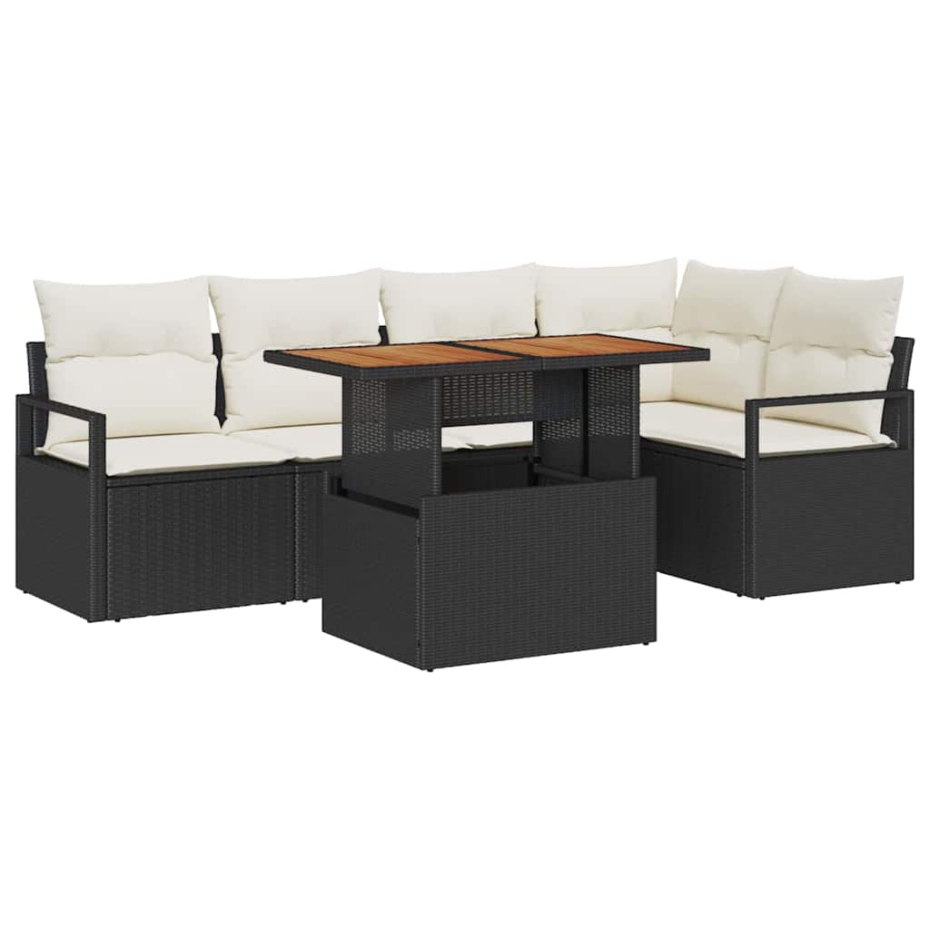 Garten Essgruppe mit Kissen 6 pcs Schwarz und Creme