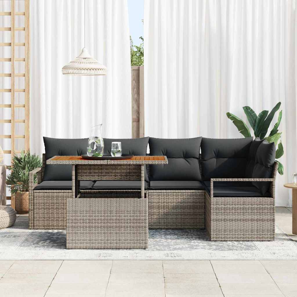 Garten Essgruppe mit Kissen 6 pcs Grau und Braun