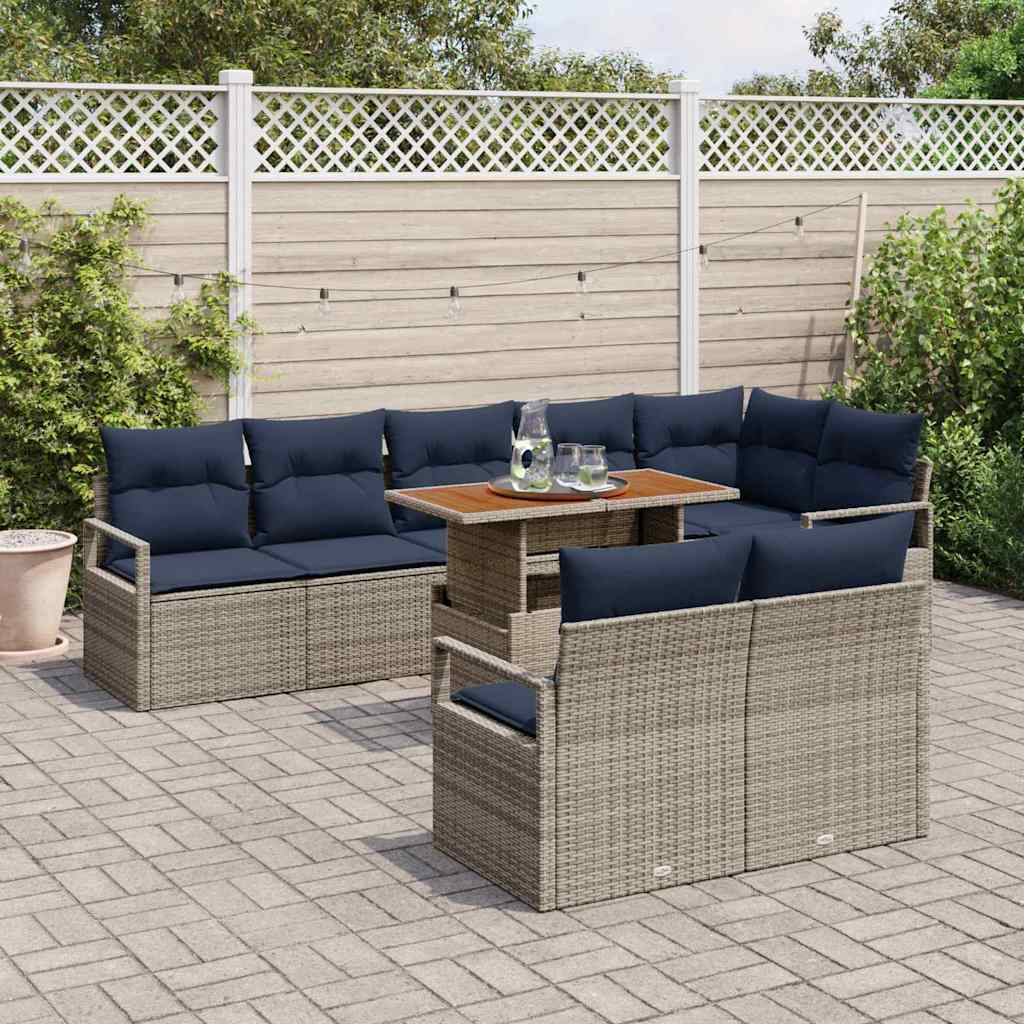 Garten Essgruppe mit Kissen 9 pcs Grau und Marineblau