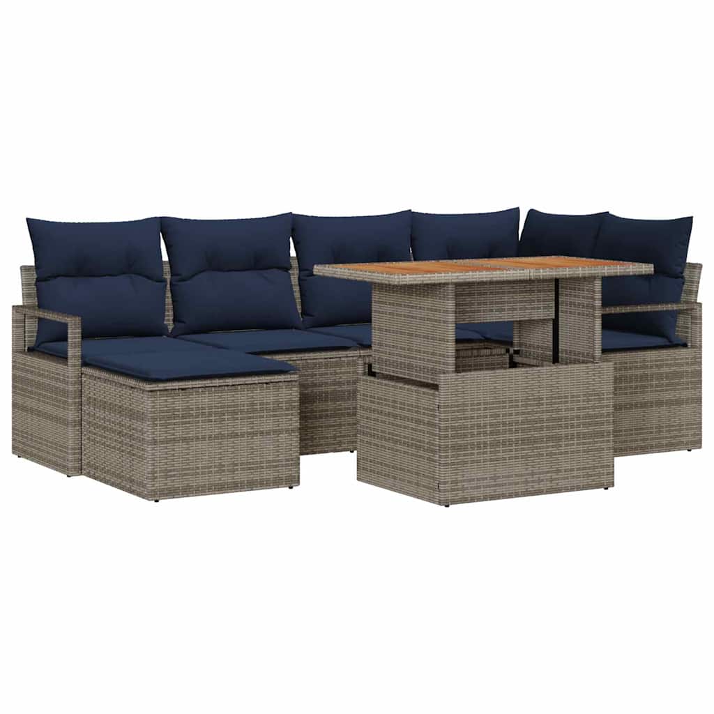 Garten Essgruppe mit Kissen 7 pcs Grau und Marineblau