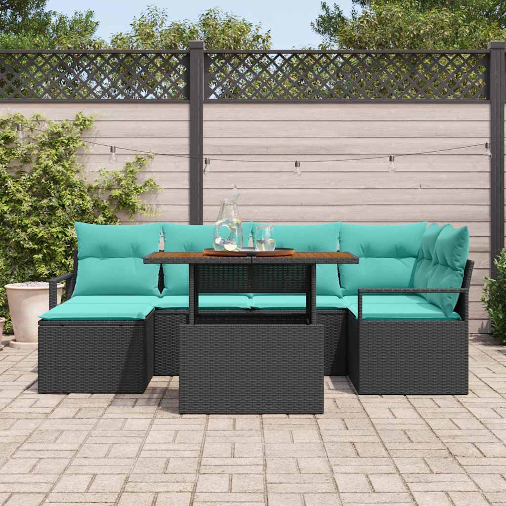 Garten Essgruppe mit Kissen 7 pcs Schwarz und Teal