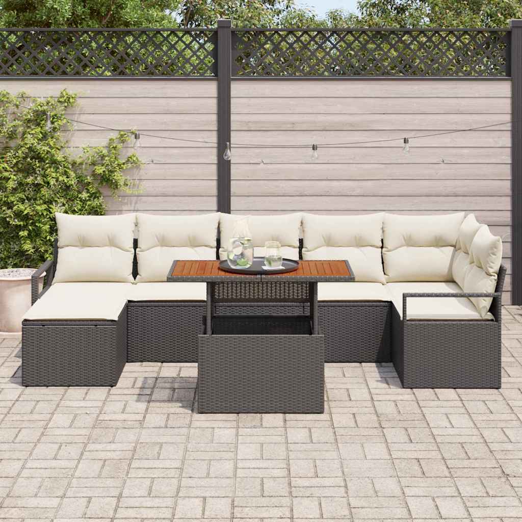 Garten Essgruppe mit Kissen 8 pcs Schwarz und Creme