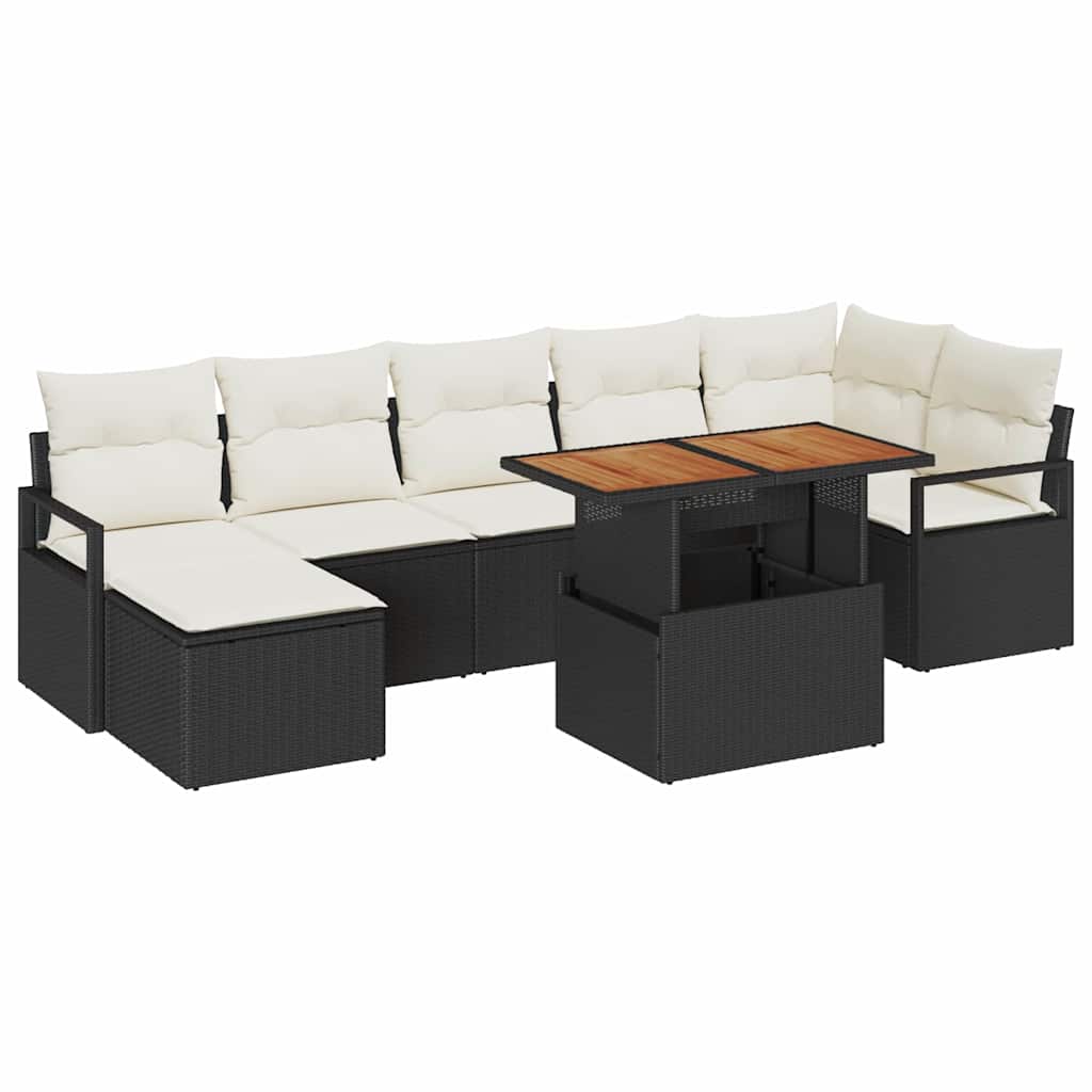 Garten Essgruppe mit Kissen 8 pcs Schwarz und Creme