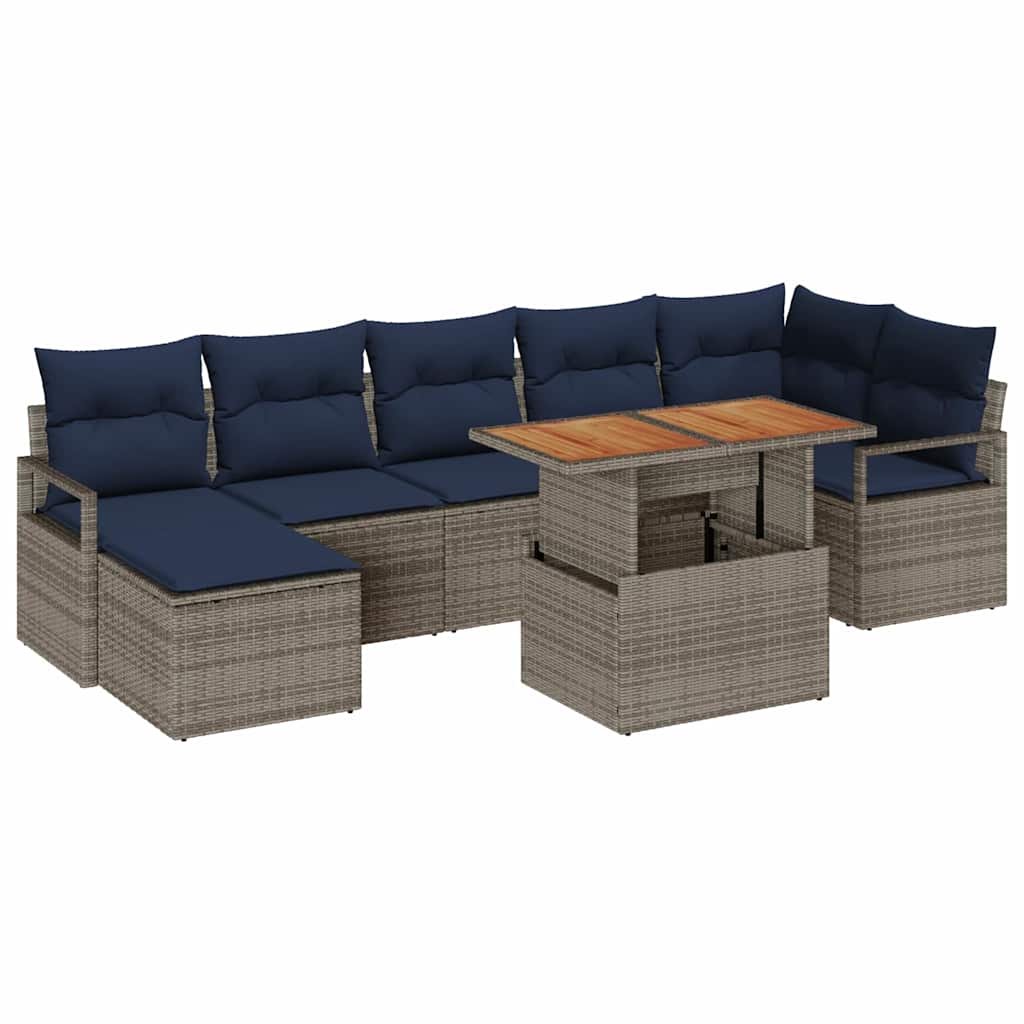 Garten Essgruppe mit Kissen 8 pcs Grau und Marineblau