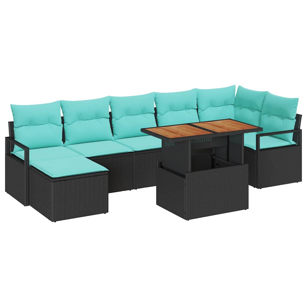 Garten Essgruppe mit Kissen 8 pcs Schwarz und Teal