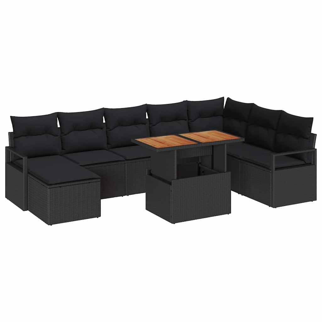 Garten-Sofa-Set mit Kissen 9 pcs Schwarz und Braun
