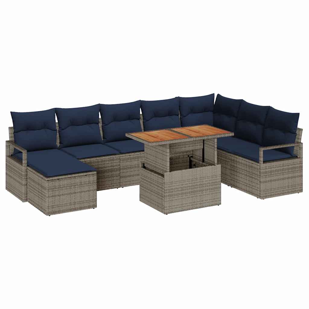 Garten Essgruppe mit Kissen 9 pcs Grau und Marineblau