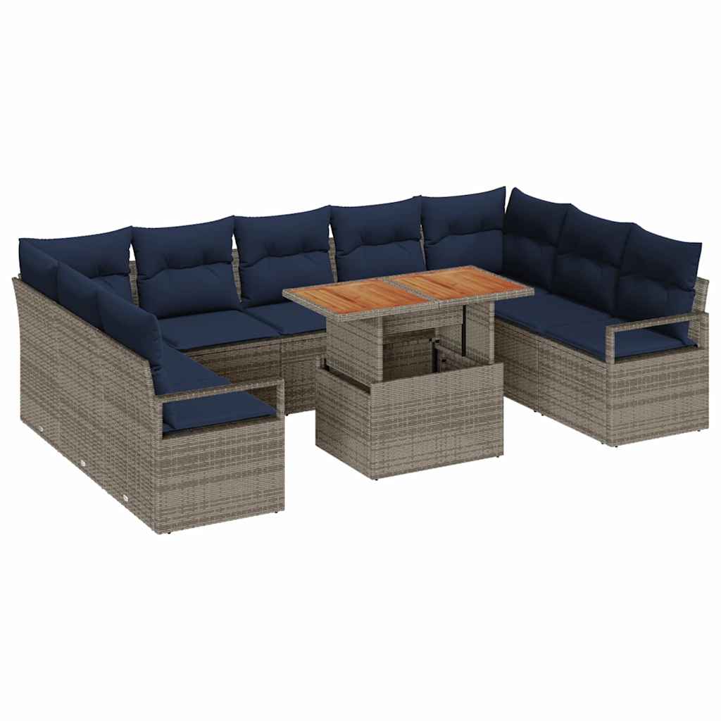 Garten-Sofa-Set mit Kissen 10 pcs Grau und Marineblau