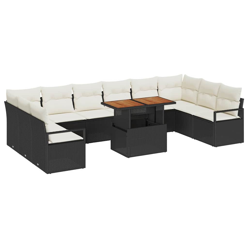 Garten-Sofa-Set mit Kissen 11 pcs Schwarz und Creme