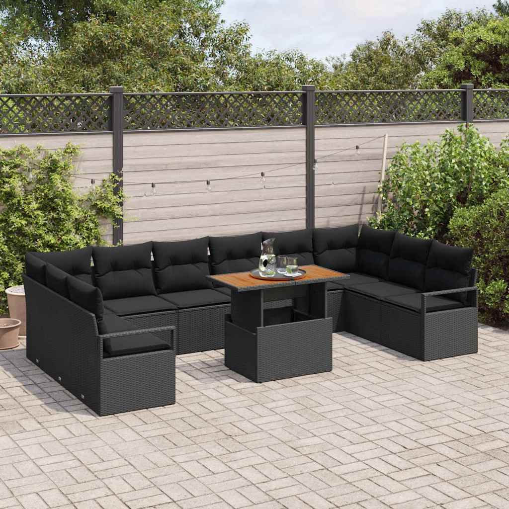 Garten-Sofa-Set mit Kissen 11 pcs Schwarz und Braun