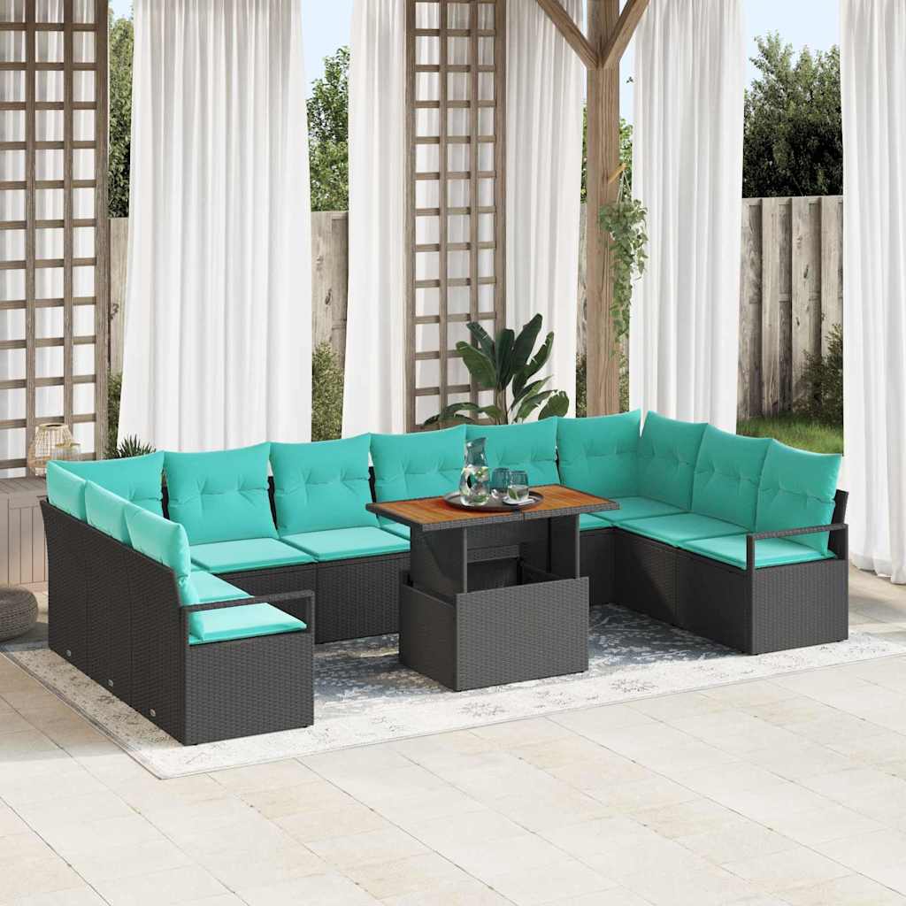 Garten Essgruppe mit Kissen 11 pcs Schwarz und Teal