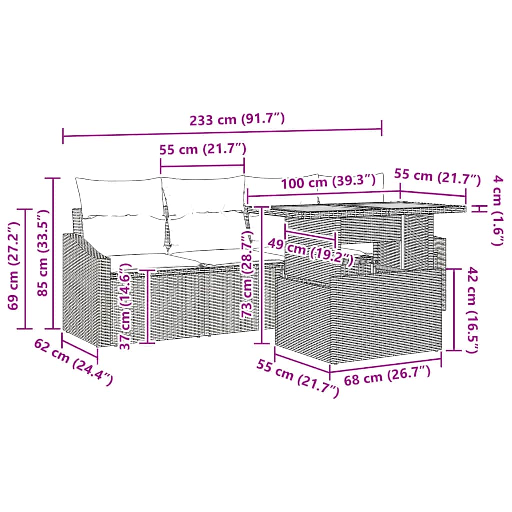 Garten-Sofa-Set mit Kissen 5 pcs Schwarz Poly Rattan