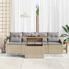 Garten-Sofa-Set mit Kissen 5 pcs Beige Poly Rattan