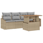 Garten-Sofa-Set mit Kissen 5 pcs Beige Poly Rattan