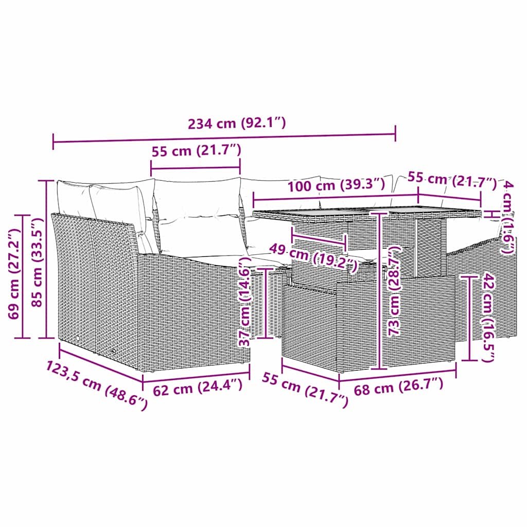 Garten Essgruppe mit Kissen 7 pcs Schwarz und Braun