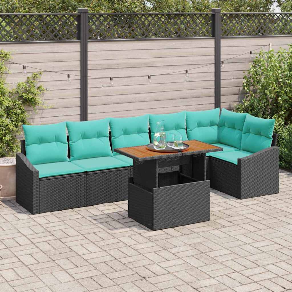 Garten Essgruppe mit Kissen 7 pcs Schwarz und Teal